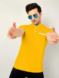 AUSK Men Solid Mandarin Collar Cotton T-shirt