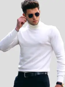 AUSK Men Solid Turtle Neck Cotton T-shirt