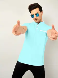 AUSK Men Solid Mandarin Collar Cotton T-shirt