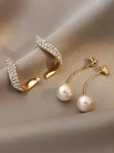 Celestique Contemporary Stone Studded & Pearls Drop Earrings