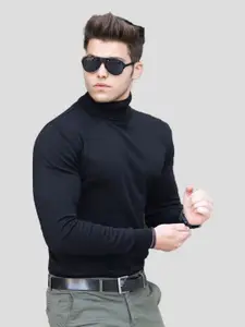 AUSK Men Solid Turtle Neck Cotton T-shirt