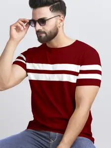 AUSK Men Striped Round Neck Cotton T-shirt