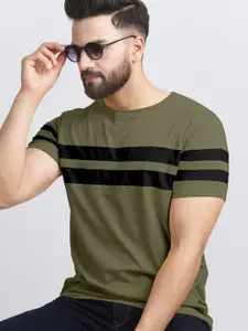 AUSK Men Striped Round Neck Cotton T-shirt