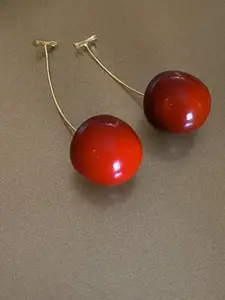 Celestique Gold-Plated Cherry Design Korean Acrylic Drop Earrings