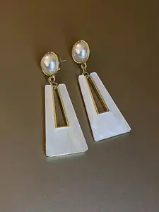 Celestique Pearls Beaded Geometric Shaped Drop Earrings