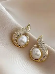 Celestique Stone Studded & Pearl Contemporary Studs