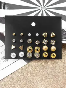 Celestique Set Of 12 Gold-Plated Contemporary Stone Studded Studs