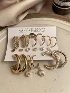 Celestique Set Of 9 Gold-Plated Contemporary Hoop Earrings