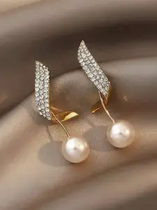 Celestique Gold-Plated Pearls Contemporary Drop Earrings