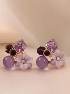 Celestique Gold-Plated Stainless Steel Floral Shaped Cubic Zirconia Korean Studs