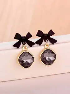 Celestique Gold-Plated Crystals Studded Contemporary Drop Earrings