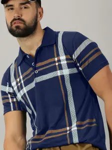 AUSK Men Checked Polo Collar Cotton T-shirt