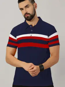 AUSK Men Striped Polo Collar Cotton T-shirt