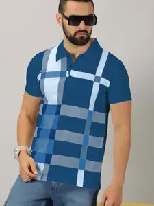 AUSK Men Checked Polo Collar Cotton T-shirt