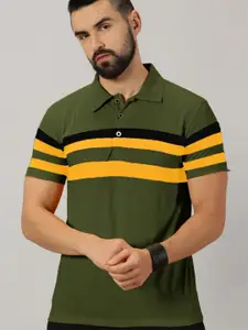 AUSK Men Striped Polo Collar Cotton T-shirt