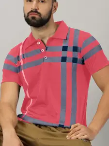 AUSK Men Checked Polo Collar Cotton T-shirt