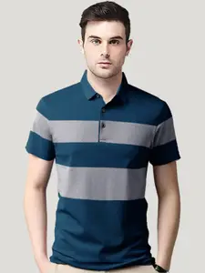 AUSK Men Striped Polo Collar Cotton T-shirt
