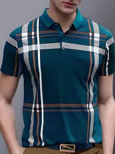 AUSK Men Checked Polo Collar Cotton T-shirt