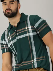 AUSK Men Checked Polo Collar Cotton T-shirt