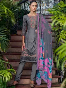 Stylee LIFESTYLE Floral Embroidered Pure Silk Unstitched Dress Material
