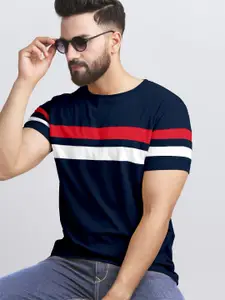AUSK Men Striped Round Neck Cotton T-shirt