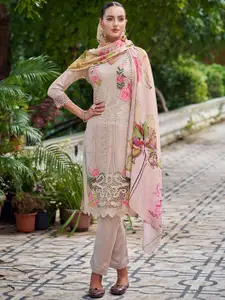Stylee LIFESTYLE Floral Embroidered Pure Silk Unstitched Dress Material