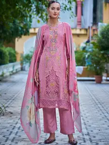 Stylee LIFESTYLE Floral Embroidered Pure Silk Unstitched Dress Material