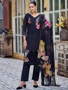 Stylee LIFESTYLE Floral Embroidered Pure Silk Unstitched Dress Material