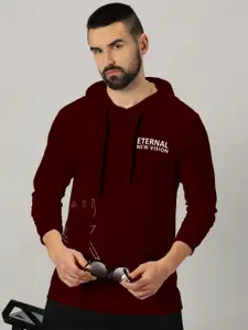 AUSK Men Typography Printed Hooded Full Sleeves Casual T-shirt