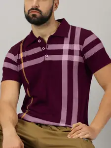 AUSK Men Checked Polo Collar Cotton T-shirt