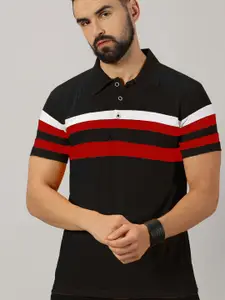 AUSK Men Striped Polo Collar Cotton T-shirt