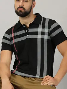AUSK Men Checked Polo Collar Cotton T-shirt