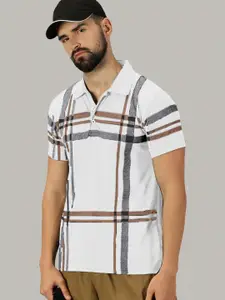 AUSK Men Checked Polo Collar Cotton T-shirt