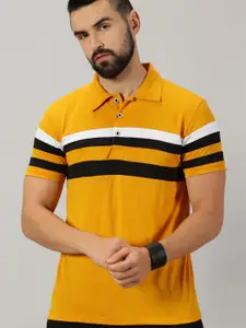 AUSK Men Striped Polo Collar Cotton T-shirt