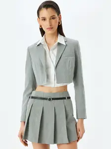 Koton Striped Single Breasted Crop Front Open Blazers