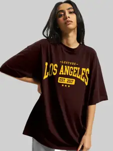 Leotude Women Typography Printed Round Neck Cotton Oversized T-shirt