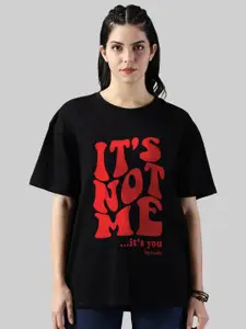 Leotude Women Typography Round Neck Oversized T-shirt