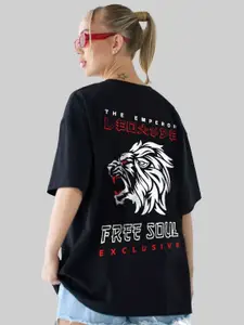 Leotude Women Graphic Printed Round Neck Cotton Oversized T-shirt