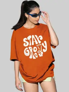 Leotude Women Typography Printed Round Neck Cotton Oversized T-shirt