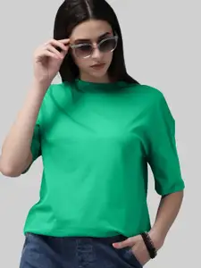 Leotude Women Solid Round Neck Cotton Oversized T-shirt