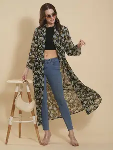 Fashfun Floral Printed Open Front Longline Shrug