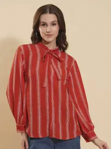 Fashfun Women Striped Printed Tie-Ups Georgette Casual Shirt