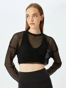 Koton Women Self Design Sheer Crop Top