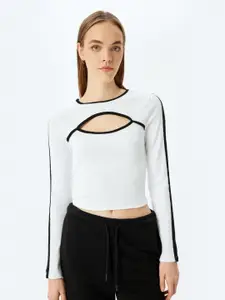 Koton Women Sports Solid Cut Out Round Neck Cotton Top