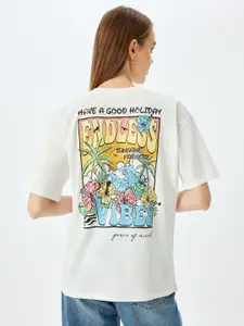 Koton Women Graphic Printed Round Neck Cotton Oversized T-shirt