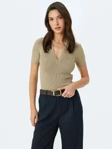 Koton Women Shirt Collar Crop Pullover Sweater