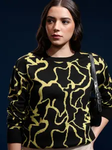 Tokyo Talkies Women Full Sleeve Jacquard Print Sweater