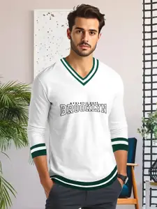 AUSK Men Striped V-Neck Monochrome Raw Edge T-shirt