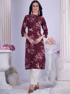 Anouk Floral Printed Mandarin Collar Straight Kurta
