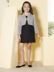 Peppermint Girls Self Design Velvet Sheath Dress With Jacket